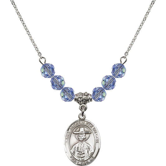 Sterling Silver Saint Andrew Kim Taegon Birthstone Necklace with Light Sapphire Beads - 8373