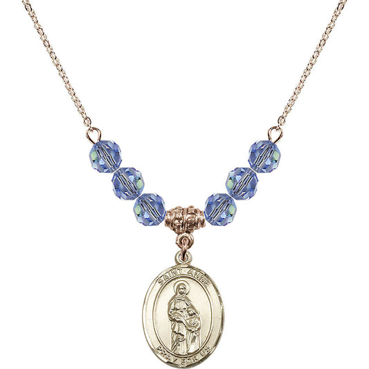 14kt Gold Filled Saint Anne Birthstone Necklace with Light Sapphire Beads - 8374