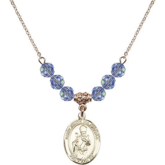 14kt Gold Filled Saint Simon the Apostle Birthstone Necklace with Light Sapphire Beads - 8375