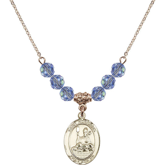 14kt Gold Filled Saint Honorius of Amiens Birthstone Necklace with Light Sapphire Beads - 8376