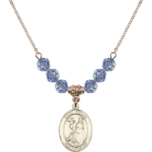 14kt Gold Filled Saint Rocco Birthstone Necklace with Light Sapphire Beads - 8377
