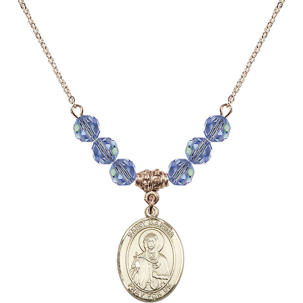 14kt Gold Filled Saint Marina Birthstone Necklace with Light Sapphire Beads - 8379