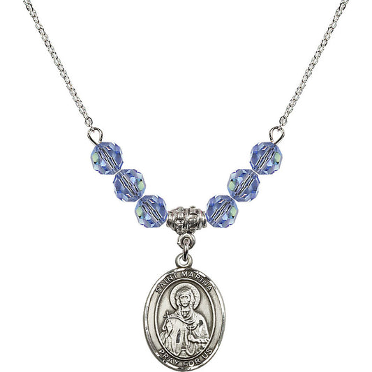 Sterling Silver Saint Marina Birthstone Necklace with Light Sapphire Beads - 8379