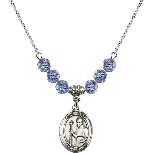 Sterling Silver Saint Regis Birthstone Necklace with Light Sapphire Beads - 8380
