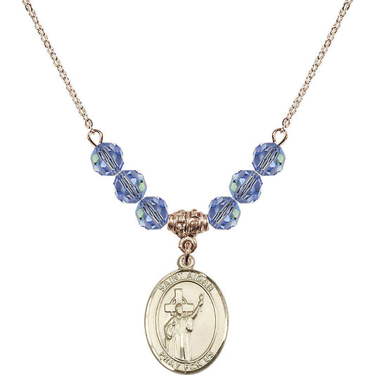 14kt Gold Filled Saint Aidan of Lindesfarne Birthstone Necklace with Light Sapphire Beads - 8381