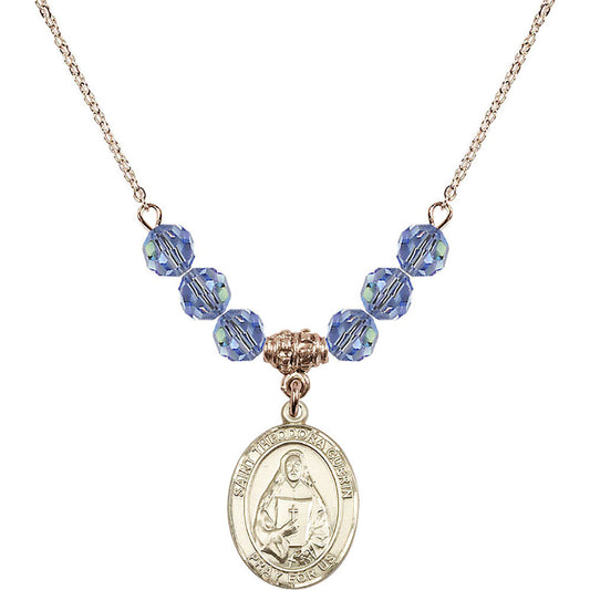 14kt Gold Filled Saint Theodora Birthstone Necklace with Light Sapphire Beads - 8382