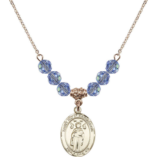 14kt Gold Filled Saint Ivo of Kelmartin Birthstone Necklace with Light Sapphire Beads - 8384