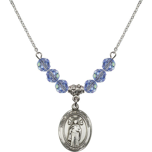 Sterling Silver Saint Ivo of Kelmartin Birthstone Necklace with Light Sapphire Beads - 8384