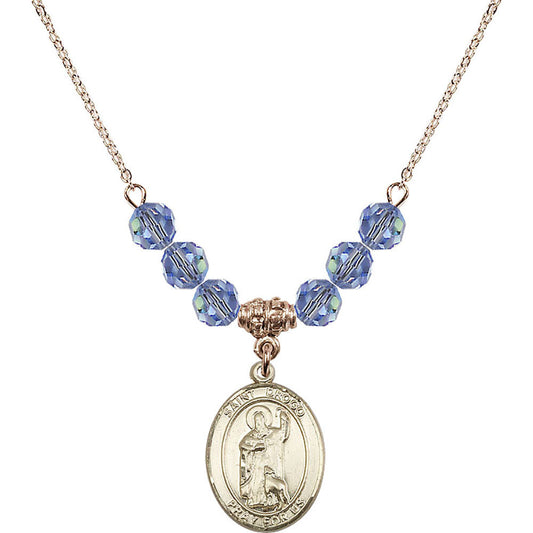 14kt Gold Filled Saint Drogo Birthstone Necklace with Light Sapphire Beads - 8386