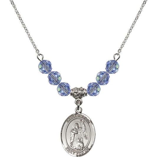 Sterling Silver Saint Drogo Birthstone Necklace with Light Sapphire Beads - 8386