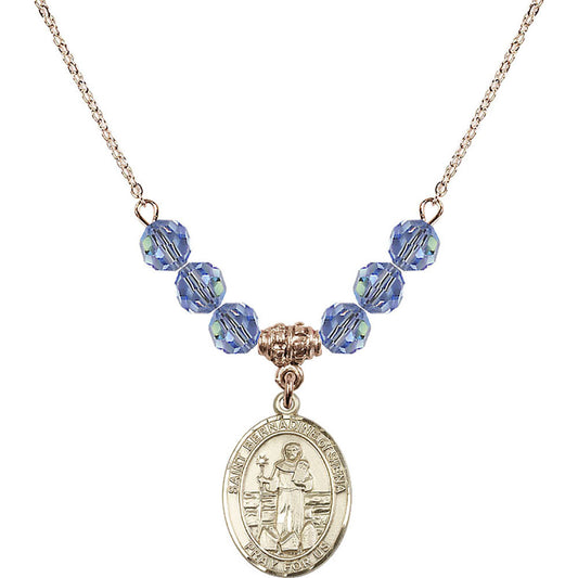 14kt Gold Filled Saint Bernadine of Sienna Birthstone Necklace with Light Sapphire Beads - 8387