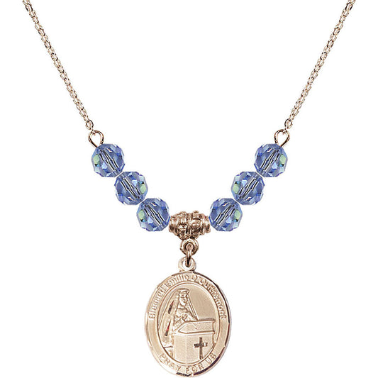 14kt Gold Filled Blessed Emilee Doultremont Birthstone Necklace with Light Sapphire Beads - 8390