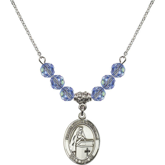 Sterling Silver Blessed Emilee Doultremont Birthstone Necklace with Light Sapphire Beads - 8390