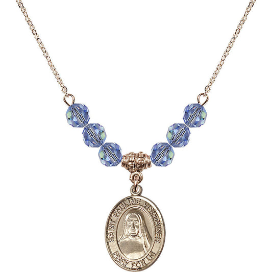 14kt Gold Filled Saint Pauline Visintainer Birthstone Necklace with Light Sapphire Beads - 8391