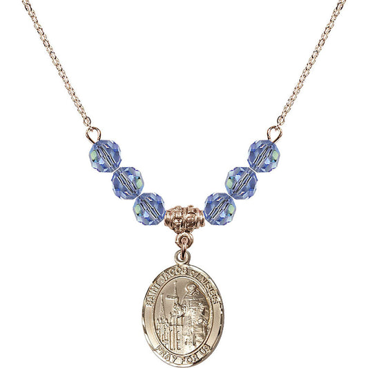 14kt Gold Filled Saint Jacob of Nisibis Birthstone Necklace with Light Sapphire Beads - 8392