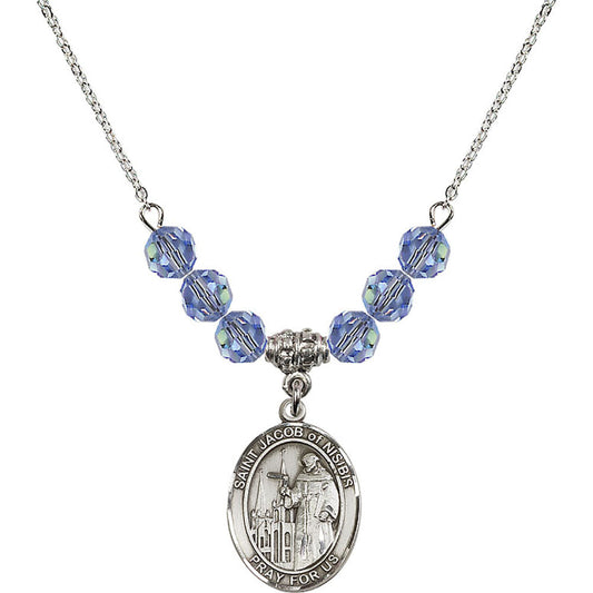 Sterling Silver Saint Jacob of Nisibis Birthstone Necklace with Light Sapphire Beads - 8392