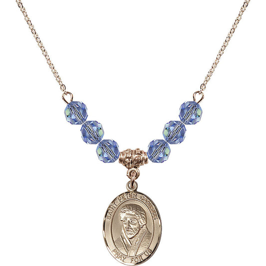 14kt Gold Filled Saint Peter Canisius Birthstone Necklace with Light Sapphire Beads - 8393