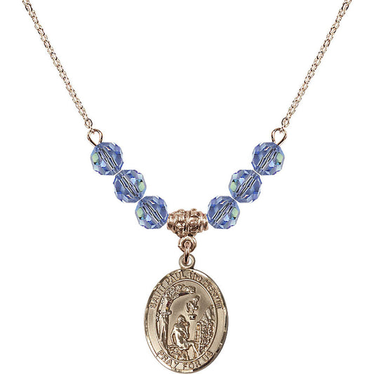 14kt Gold Filled Saint Paul the Hermit Birthstone Necklace with Light Sapphire Beads - 8394