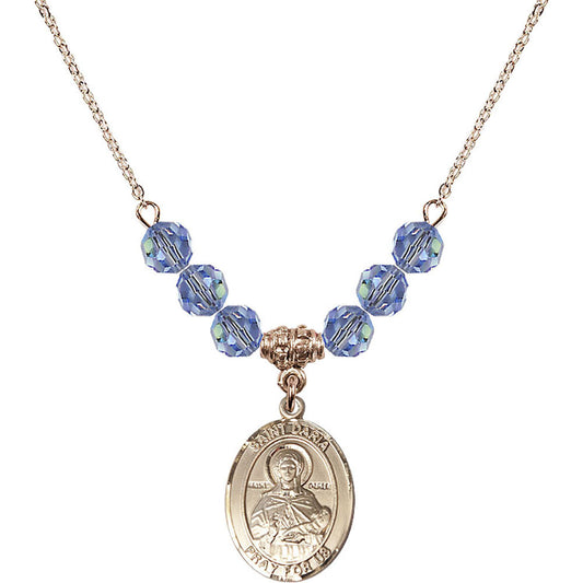 14kt Gold Filled Saint Daria Birthstone Necklace with Light Sapphire Beads - 8396