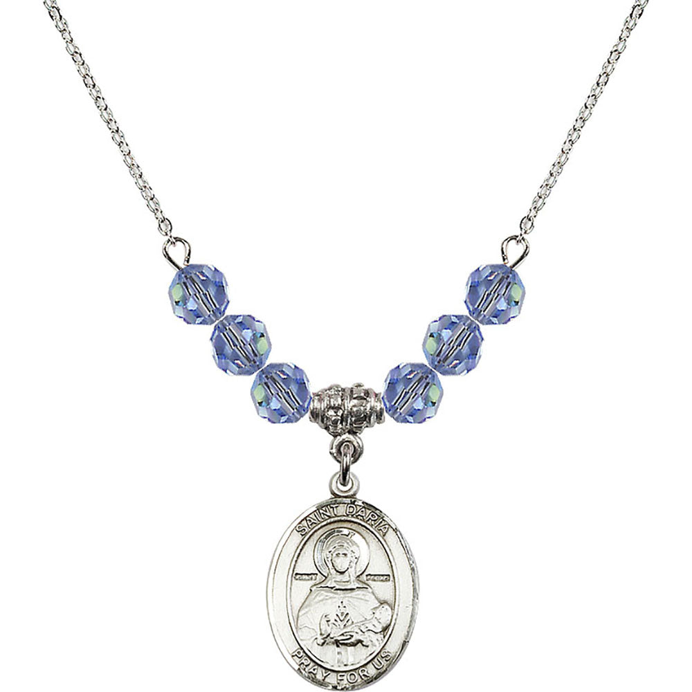 Sterling Silver Saint Daria Birthstone Necklace with Light Sapphire Beads - 8396