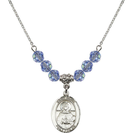 Sterling Silver Saint Daria Birthstone Necklace with Light Sapphire Beads - 8396