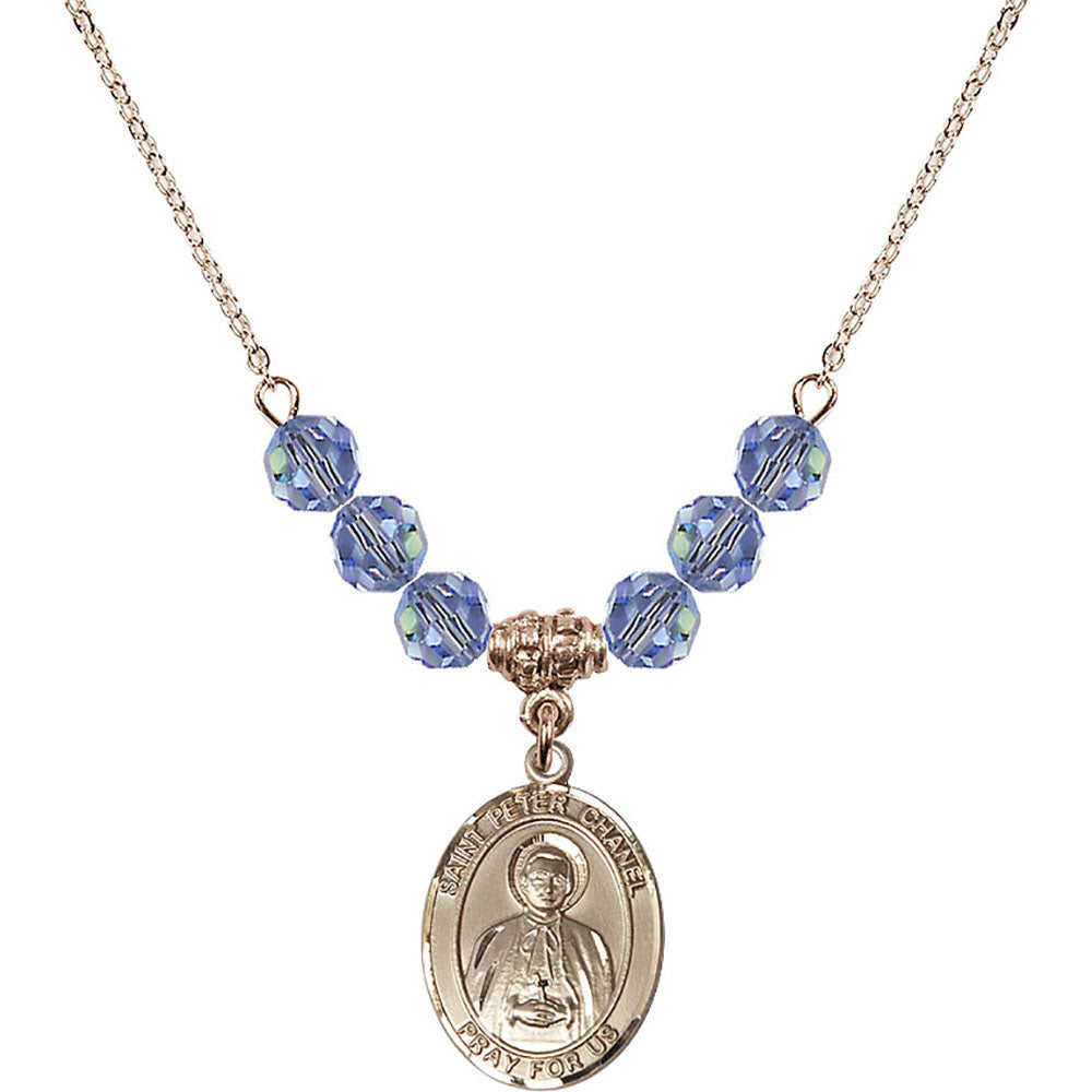 14kt Gold Filled Saint Peter Chanel Birthstone Necklace with Light Sapphire Beads - 8397
