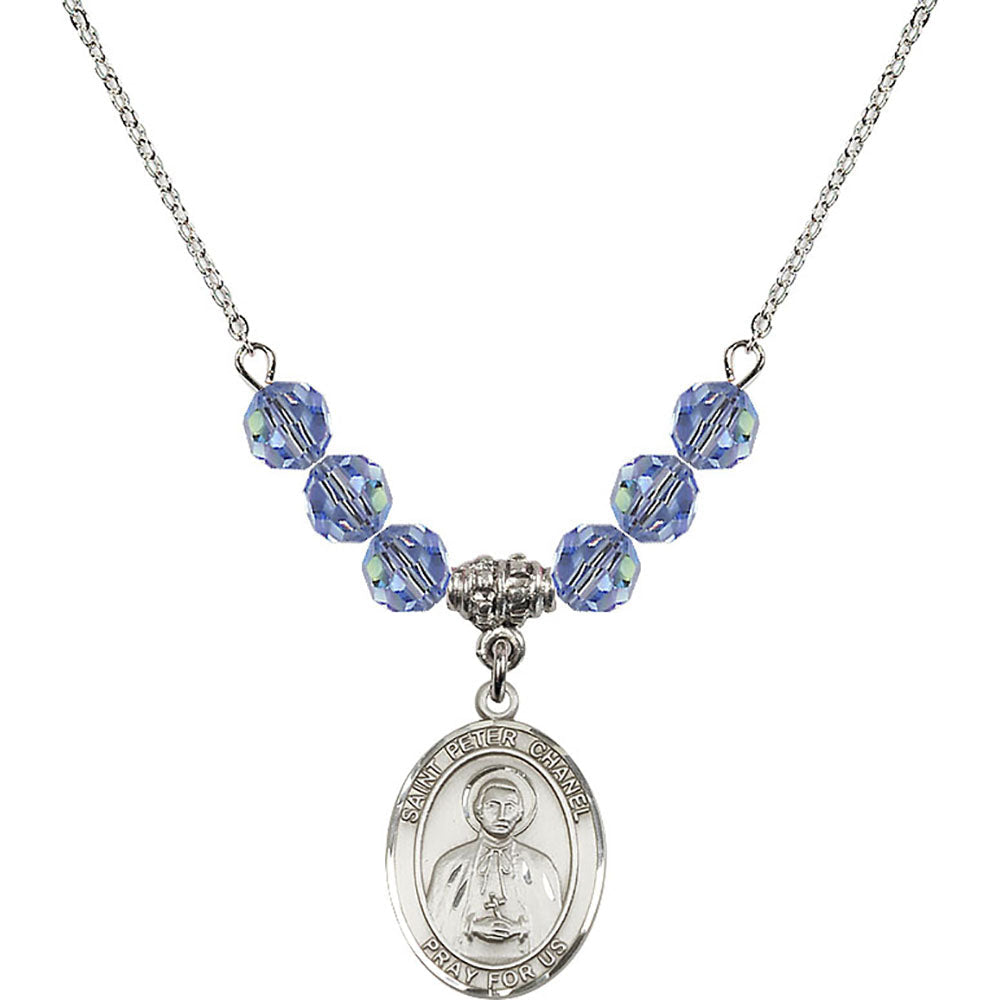Sterling Silver Saint Peter Chanel Birthstone Necklace with Light Sapphire Beads - 8397