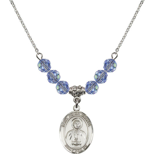 Sterling Silver Saint Peter Chanel Birthstone Necklace with Light Sapphire Beads - 8397
