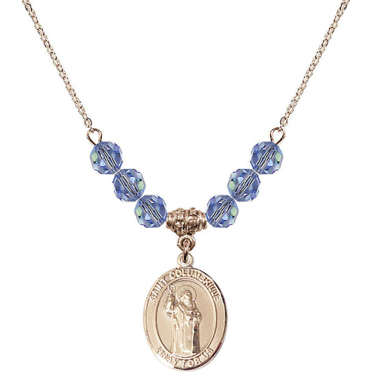 14kt Gold Filled Saint Columbkille Birthstone Necklace with Light Sapphire Beads - 8399