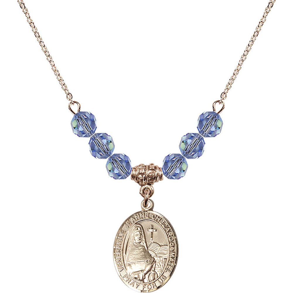 14kt Gold Filled Saint Jeanne Chezard de Matel Birthstone Necklace with Light Sapphire Beads - 8401