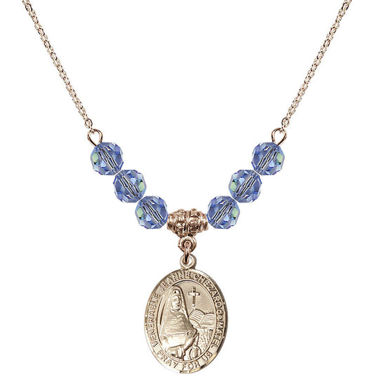 14kt Gold Filled Saint Jeanne Chezard de Matel Birthstone Necklace with Light Sapphire Beads - 8401