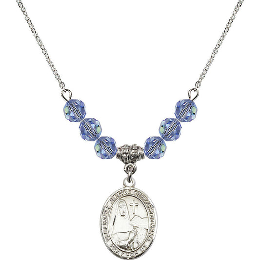 Sterling Silver Saint Jeanne Chezard de Matel Birthstone Necklace with Light Sapphire Beads - 8401