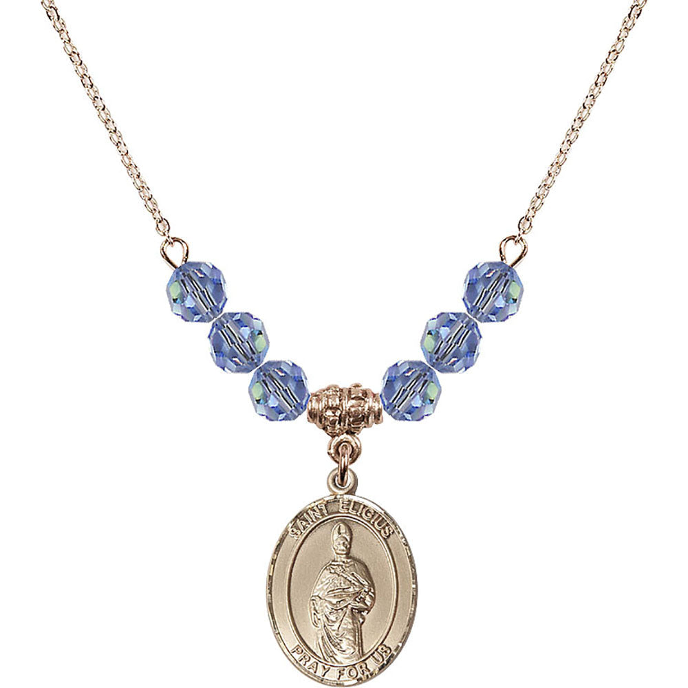 14kt Gold Filled Saint Eligius Birthstone Necklace with Light Sapphire Beads - 8402