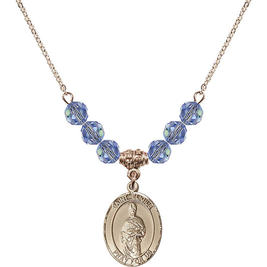 14kt Gold Filled Saint Eligius Birthstone Necklace with Light Sapphire Beads - 8402