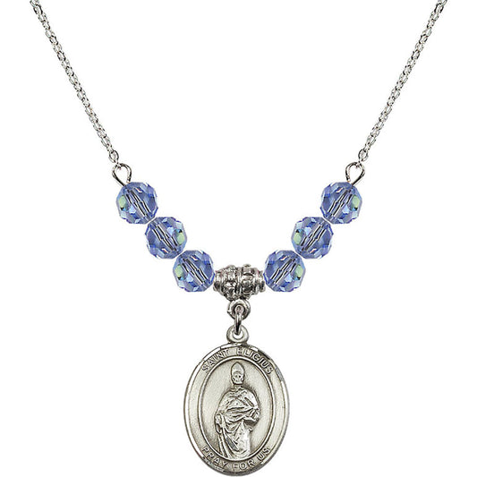 Sterling Silver Saint Eligius Birthstone Necklace with Light Sapphire Beads - 8402