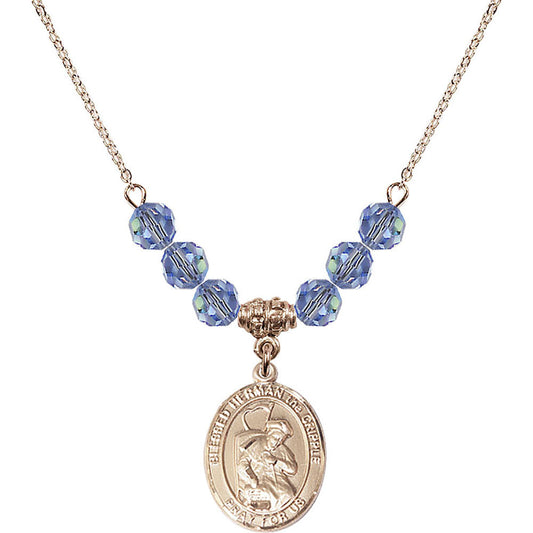 14kt Gold Filled Blessed Herman the Cripple Birthstone Necklace with Light Sapphire Beads - 8403