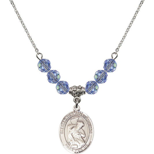 Sterling Silver Blessed Herman the Cripple Birthstone Necklace with Light Sapphire Beads - 8403