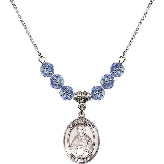 Sterling Silver Saint Gerald Birthstone Necklace with Light Sapphire Beads - 8404