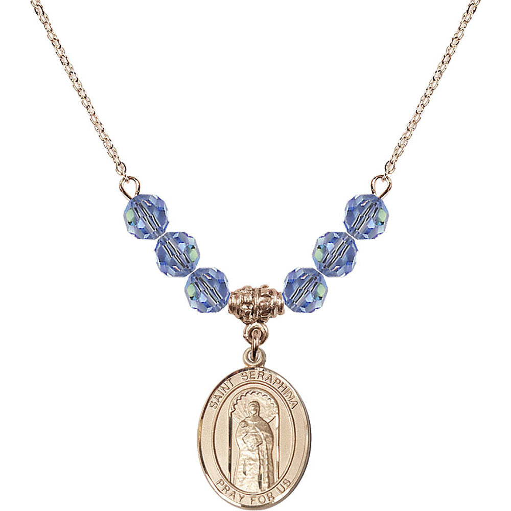 14kt Gold Filled Saint Seraphina Birthstone Necklace with Light Sapphire Beads - 8405
