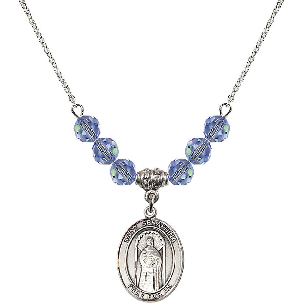 Sterling Silver Saint Seraphina Birthstone Necklace with Light Sapphire Beads - 8405