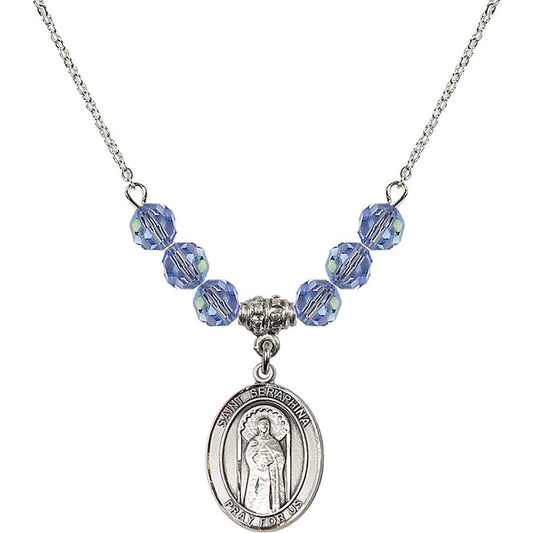 Sterling Silver Saint Seraphina Birthstone Necklace with Light Sapphire Beads - 8405