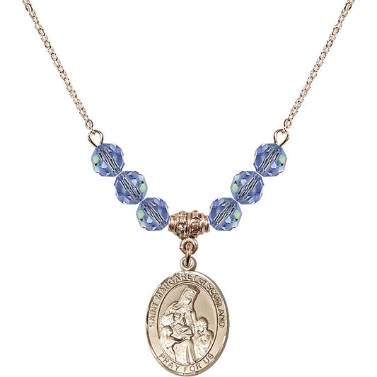 14kt Gold Filled Saint Margaret of Scotland Birthstone Necklace with Light Sapphire Beads - 8407