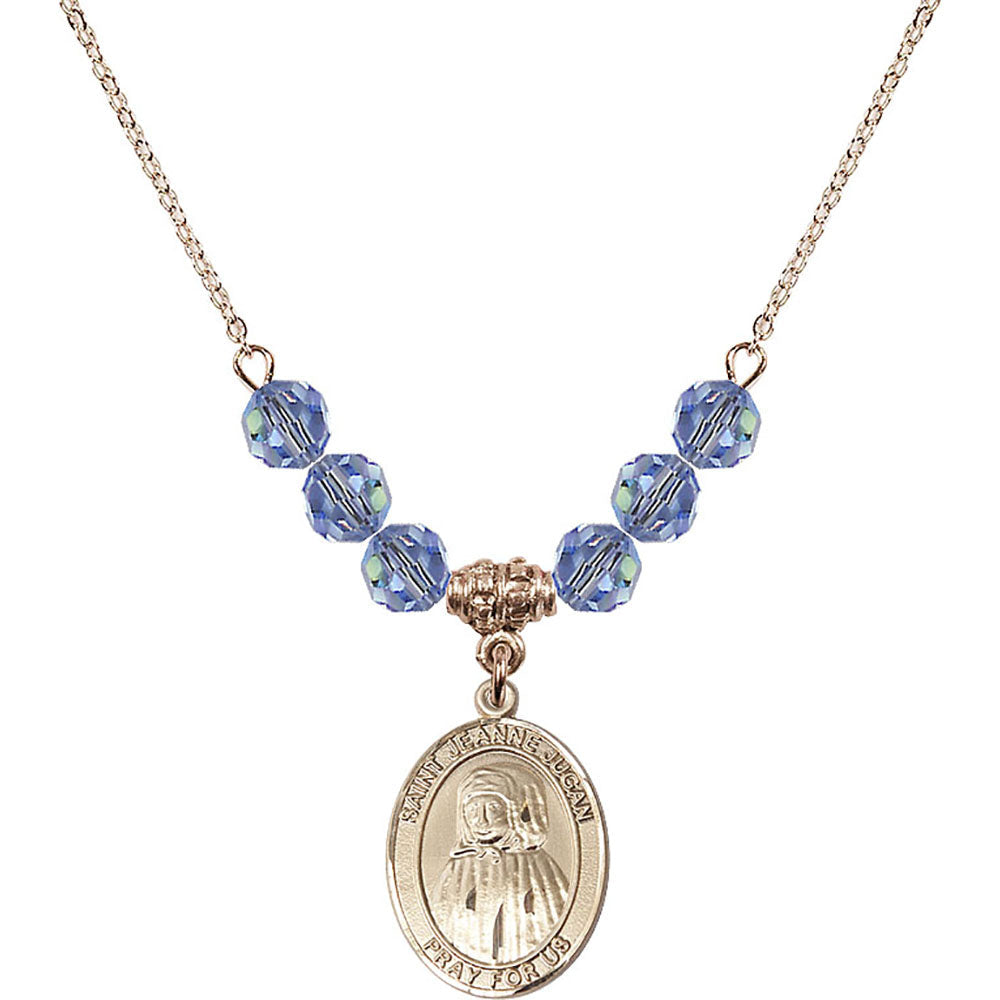 14kt Gold Filled Saint Jeanne Jugan Birthstone Necklace with Light Sapphire Beads - 8409