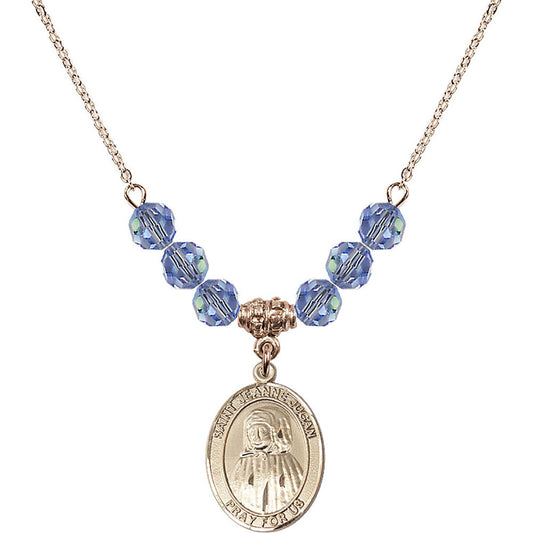 14kt Gold Filled Saint Jeanne Jugan Birthstone Necklace with Light Sapphire Beads - 8409