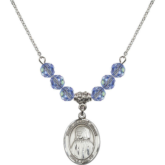 Sterling Silver Saint Jeanne Jugan Birthstone Necklace with Light Sapphire Beads - 8409
