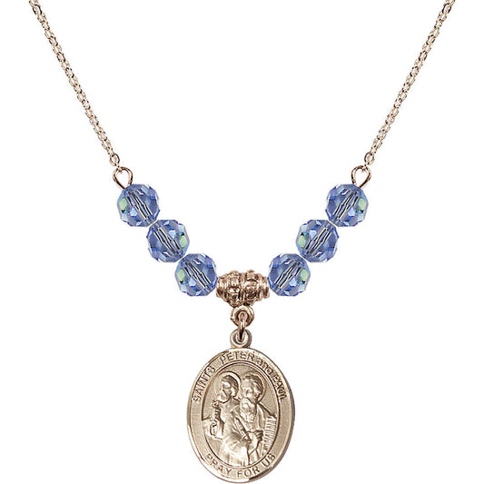 14kt Gold Filled Saints Peter & Paul Birthstone Necklace with Light Sapphire Beads - 8410