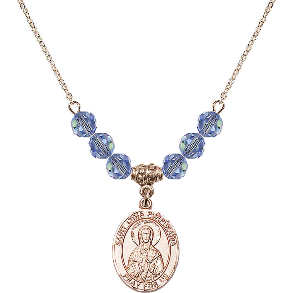 14kt Gold Filled Saint Lydia Purpuraria Birthstone Necklace with Light Sapphire Beads - 8411