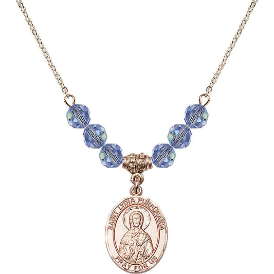 14kt Gold Filled Saint Lydia Purpuraria Birthstone Necklace with Light Sapphire Beads - 8411
