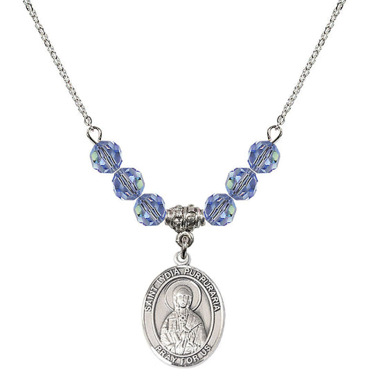 Sterling Silver Saint Lydia Purpuraria Birthstone Necklace with Light Sapphire Beads - 8411