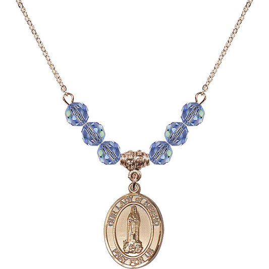 14kt Gold Filled Our Lady of Kibeho Birthstone Necklace with Light Sapphire Beads - 8414